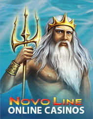 Das Logo von Novoline mit dem Neptun von Lord of the Ocean und die Top Casinos