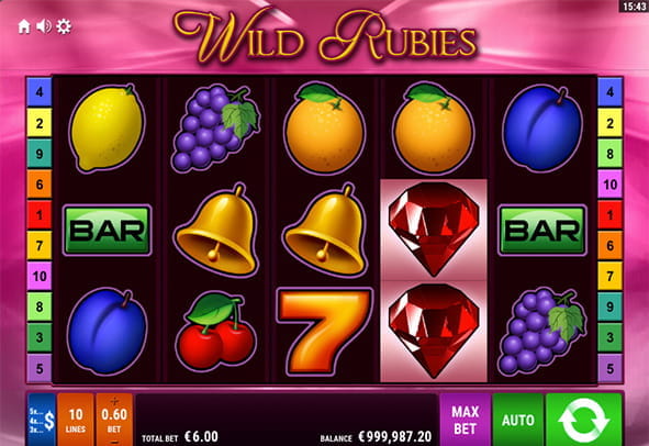 Eine kostenlose Demo-Version des Wild Rubies Slots.